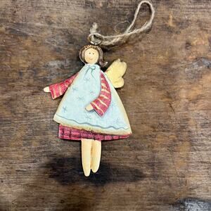 Vintage Angel Pressed Tin Metal Folk Art Style Christmas Ornament